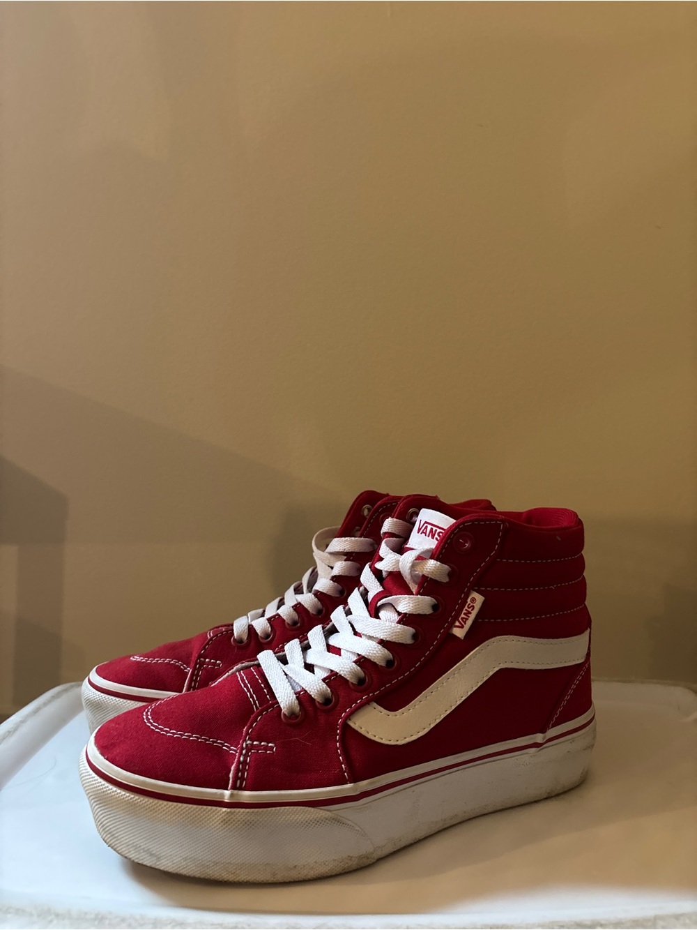 Vans Red & White High-Top Sk8 Sneakers